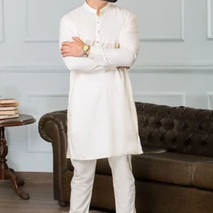 2 Pcs Men’s Stitched Wash And Wear Plain Shalwar Kameez