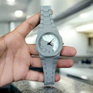 1 Pcs Men's Carbon Fiber Gray Arabic Aura Watch