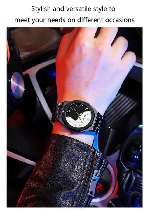 Men's Marble Dial Black Arabic Aura Watch - Image 6