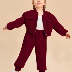 2 Pcs Girl's Fleece Plain Tracksuit