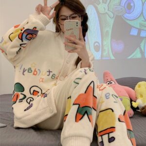 Kulomi Pajamas Woman's Winter Coral Fleece Thickened Cartoon Cute Flannel Autumn and Winter New Outfit