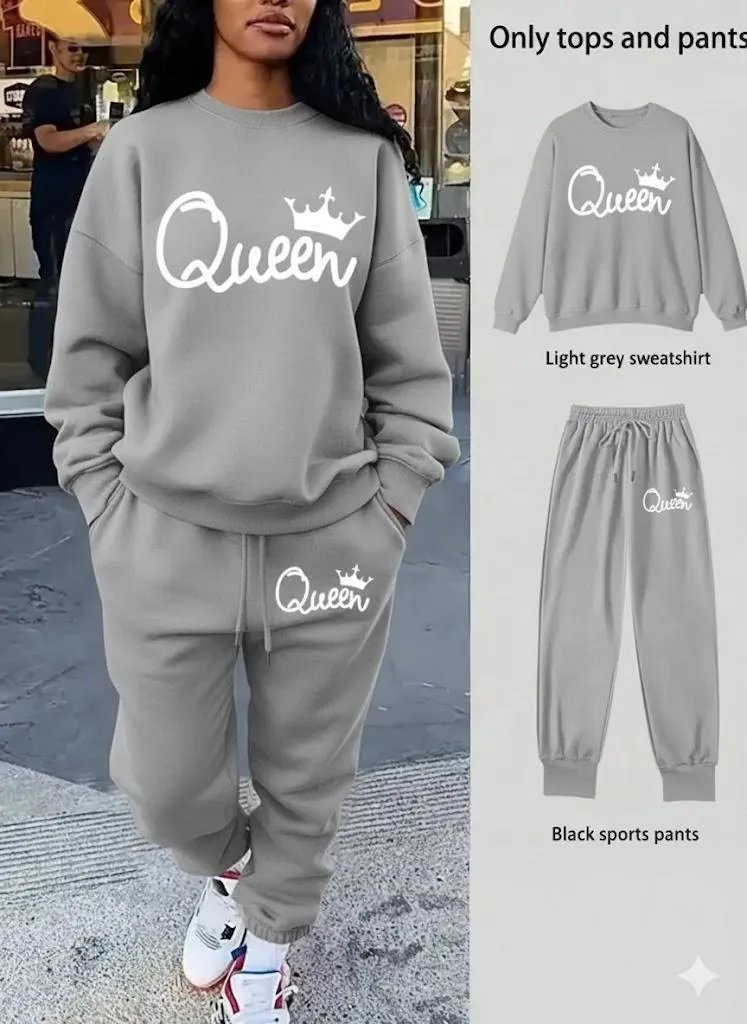 2 Pcs Women's Polyester Fleece Printed Tracksuit