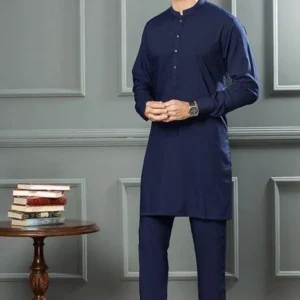 2 Pcs Men’s Stitched Wash And Wear Plain Shalwar Kameez