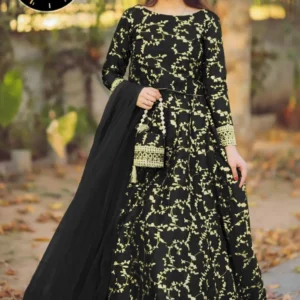 4 Pcs Women's Stitched Shamoz Silk Embroidered Lehenga Choli