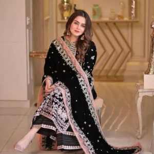 ANEELAS Velvet 3 Pcs Unstitched Sequins Embroidered Suit