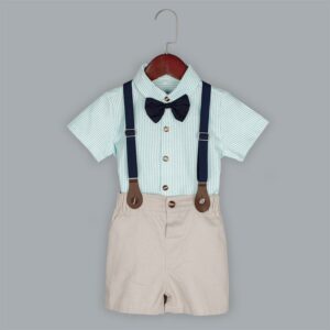 Children Dress Boys Korean - Style  Short - Sleeved Suspender pants two piece summer new body striped shirt suit generation hair